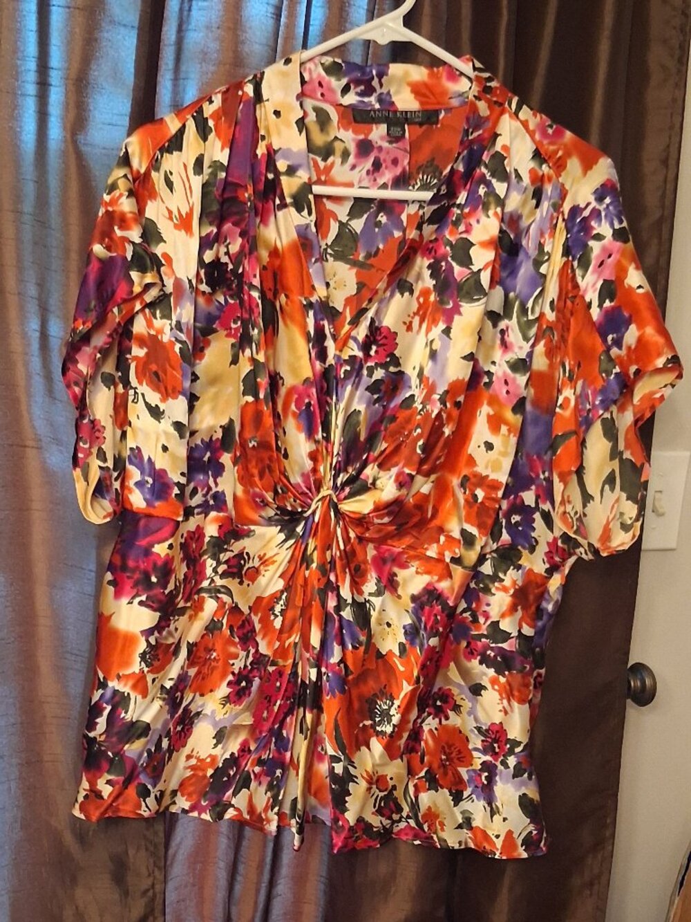 ANNE KLEIN 100% SILK Floral Women's Top Multicolor summer & cottage size 20W